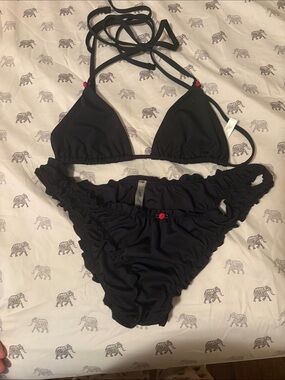 PINK Bikini Set with Red Accent Beads